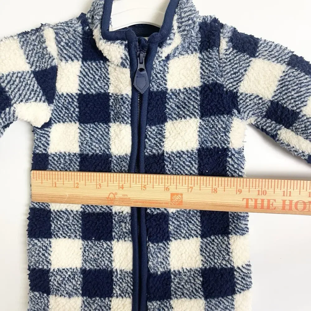 Carters Zip-Up 1 Piece Warm Long Sleeve Easy Care Jumpsuit‎ Blue Plaid 3 Months